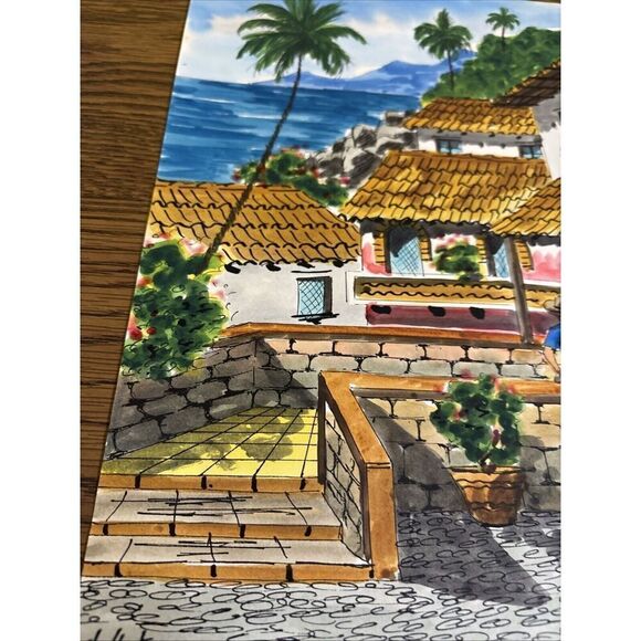 Original Signed 1992 Diaz Watercolor: Seaside Resort Mexico Central America Love - Picture 4 of 13